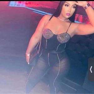 See through black and silver glitter leotard 2pc outfit